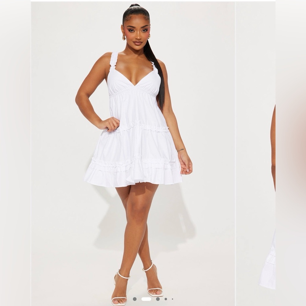 White Ruffled babydoll mini Sleeveless Dress